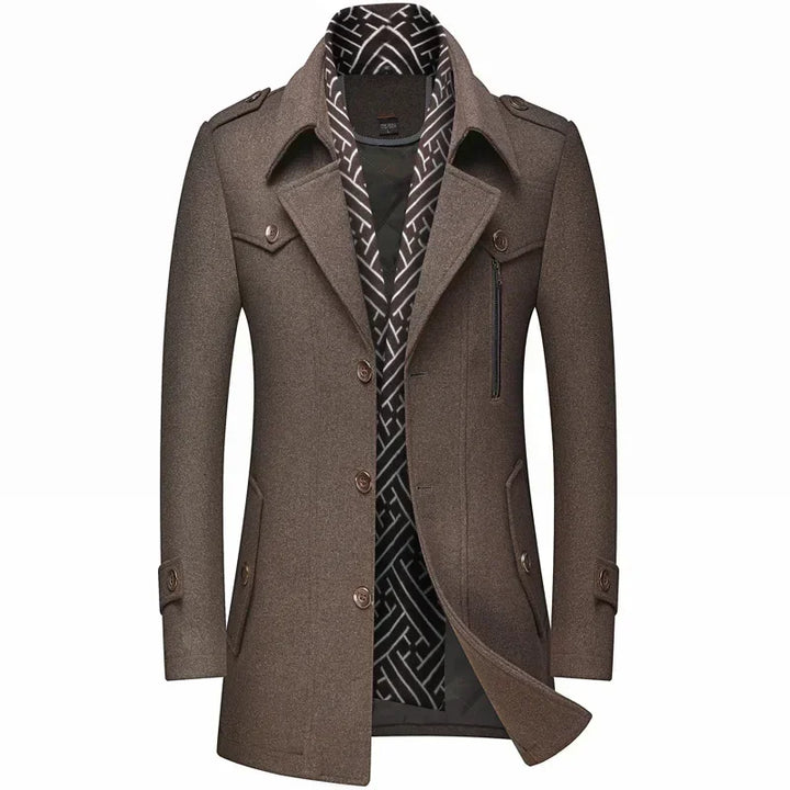 Laurent bruine slim fit winterjas, vooraanzicht