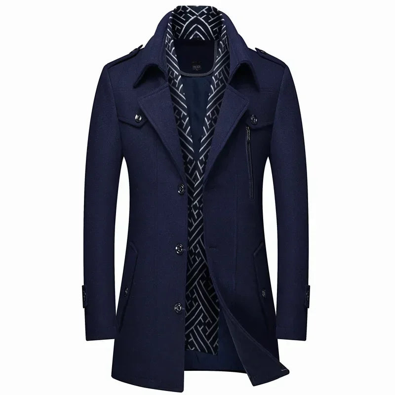 Laurent marineblauwe slim fit winterjas, vooraanzicht