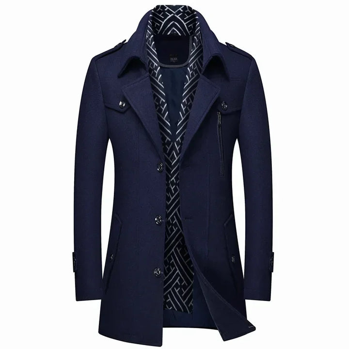 Laurent marineblauwe slim fit winterjas, vooraanzicht