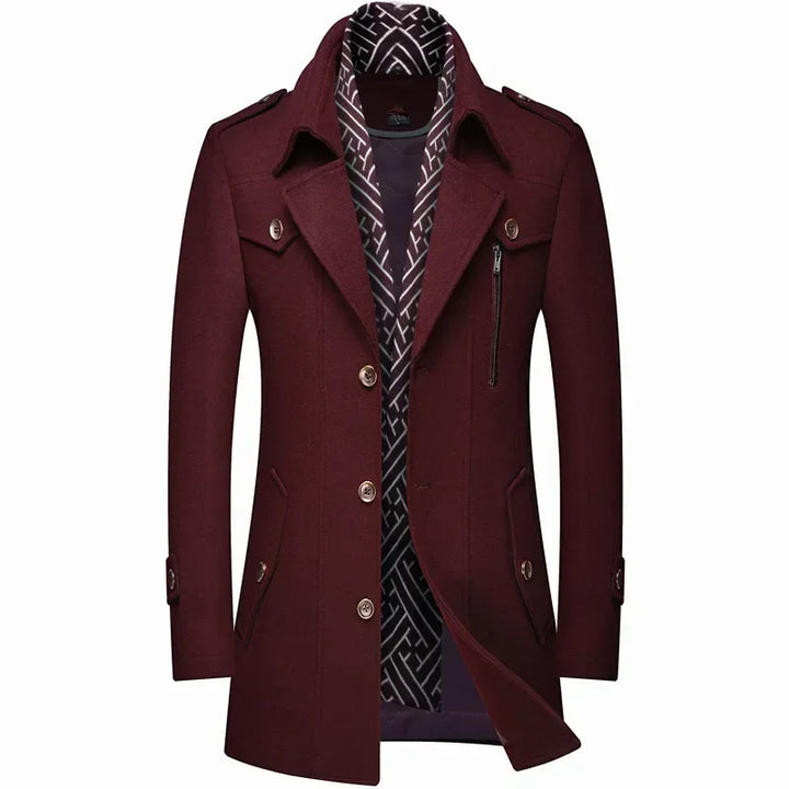 Laurent bordeauxrode slim fit winterjas, vooraanzicht