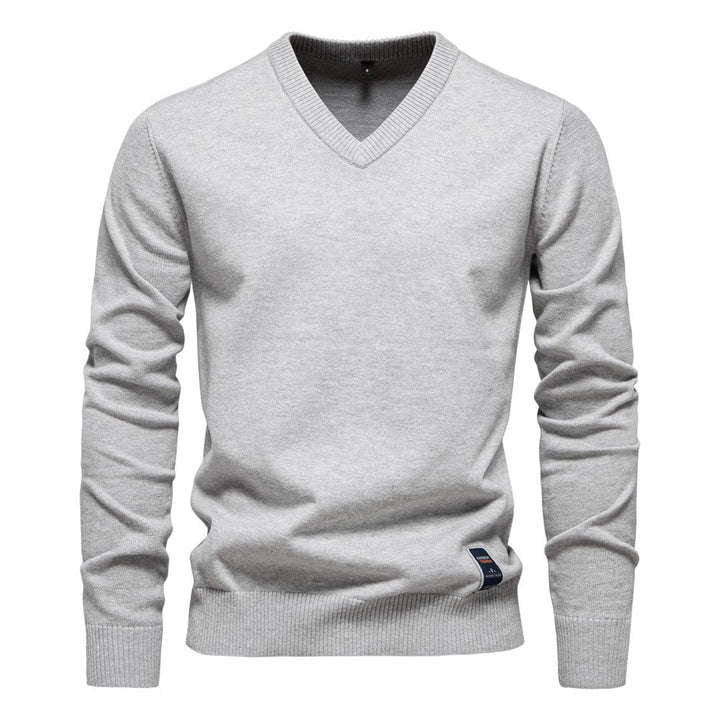 Laurent lichtgrijze V-hals pullover, vooraanzicht