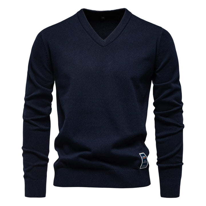 Laurent marineblauwe V-hals pullover, vooraanzicht