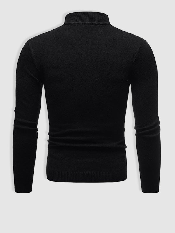 Lucas zwarte slim-fit rolkraagpullover, achteraanzicht