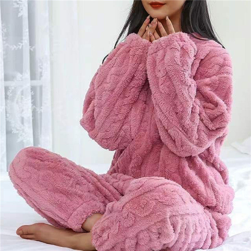 Marit fleece pyjama set in roze, zijaanzicht