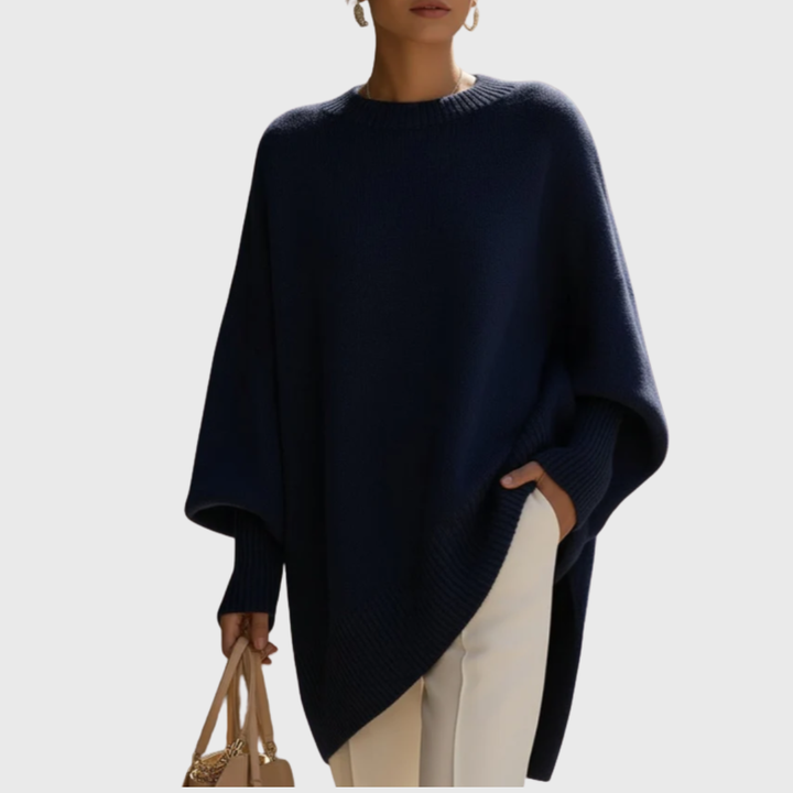 Merel donkerblauwe oversized trui, vooraanzicht