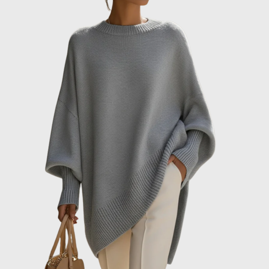 Merel grijze oversized trui, vooraanzicht