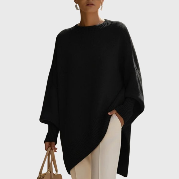 Merel zwarte oversized trui, vooraanzicht