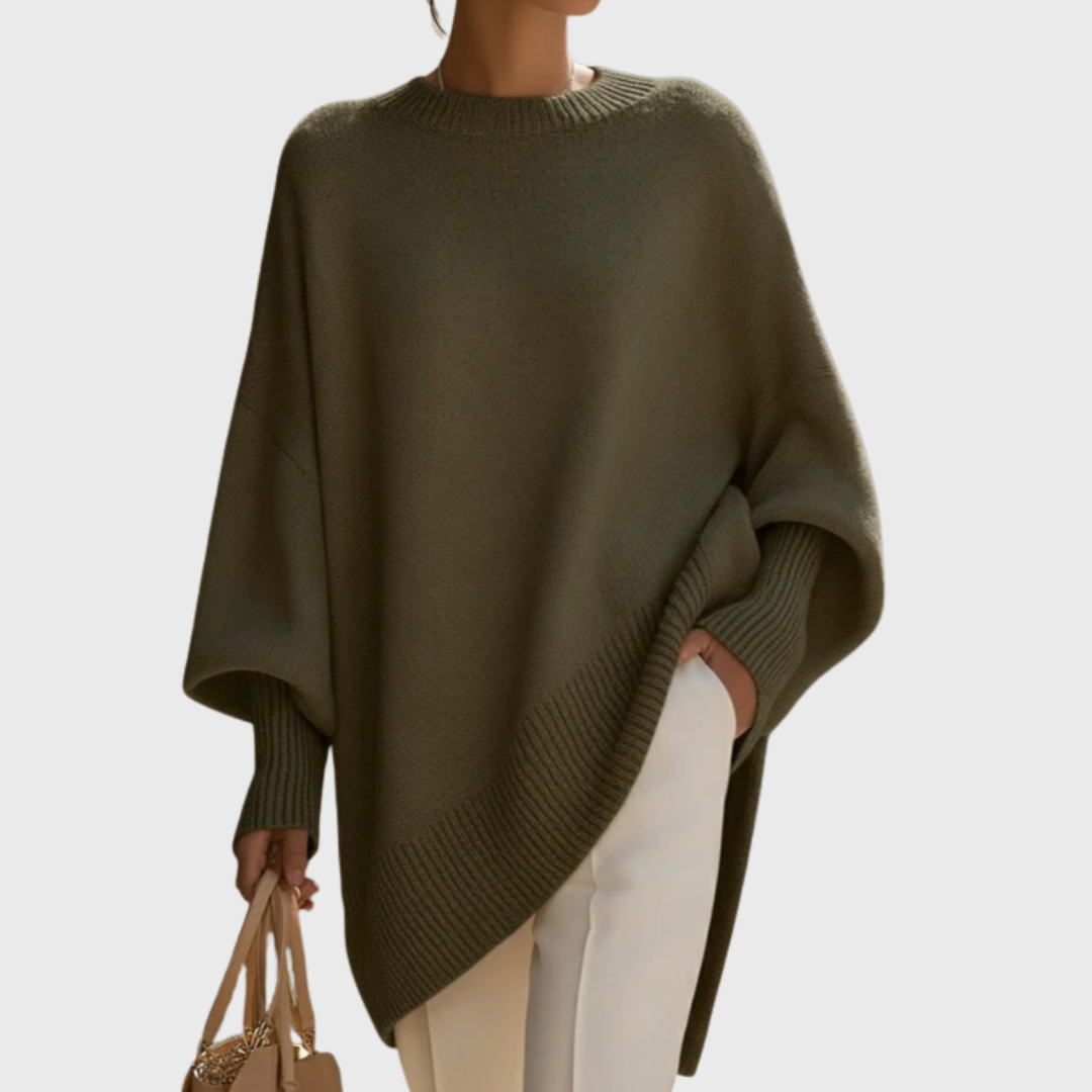 Merel groene oversized trui, vooraanzicht