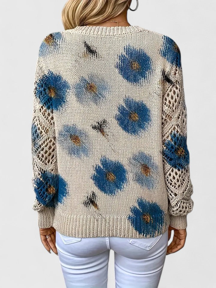 Merel bloemenprint trui, achteraanzicht