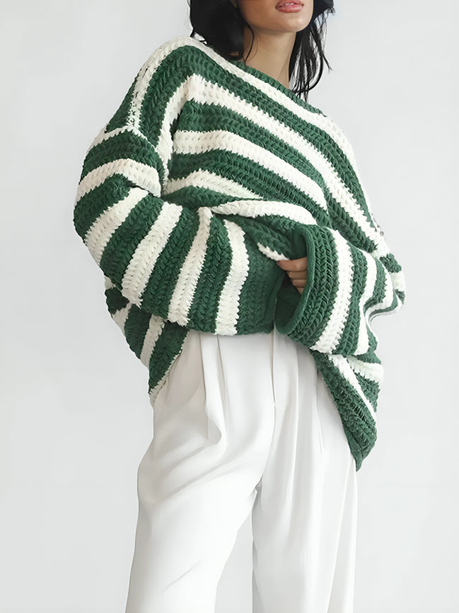 Noor grofgebreide oversized trui met streepdessin, zijaanzicht
