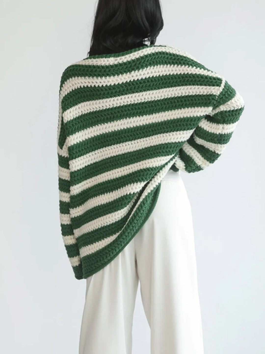 Noor grofgebreide oversized trui met streepdessin, achteraanzicht