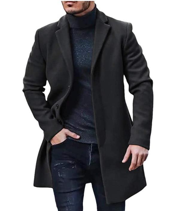 Sander zwarte getailleerde trenchcoat, vooraanzicht