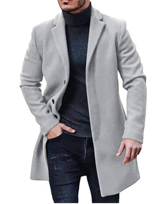 Sander grijze getailleerde trenchcoat, vooraanzicht