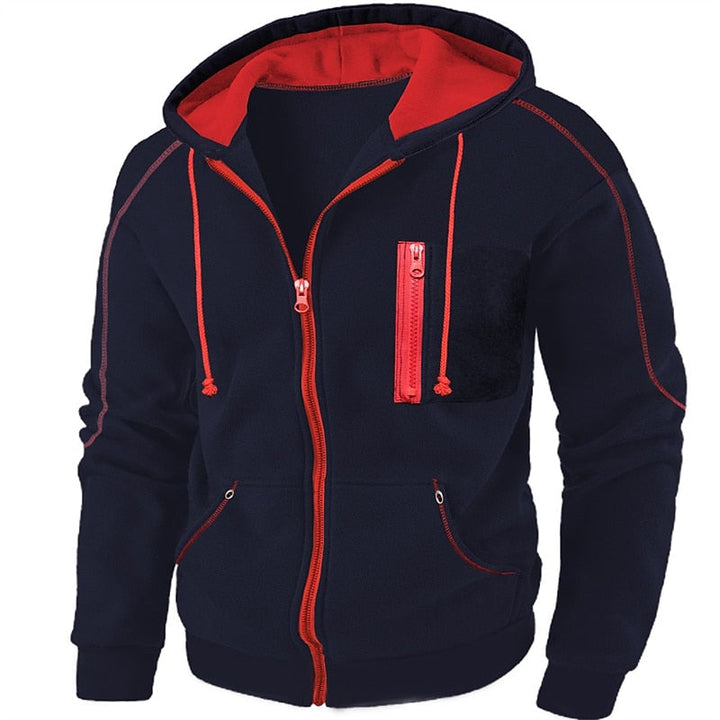 Sander capuchon vest, vooraanzicht in donkerblauw