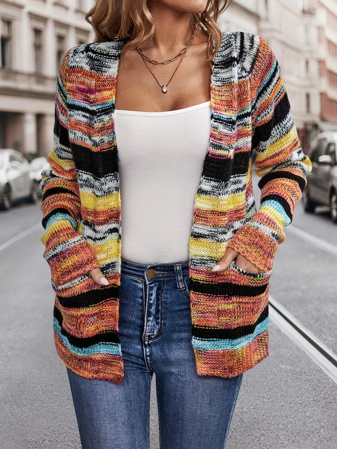 Sanne gebreide cardigan met steekzakken, detailweergave