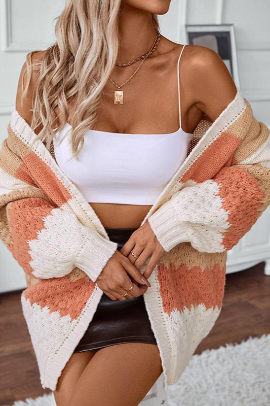 Sanne gestreepte oversized cardigan, detail open voorkant