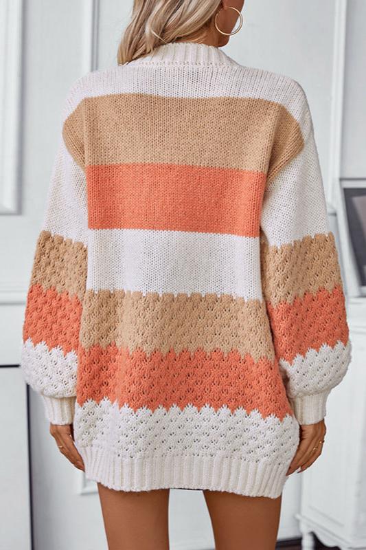 Sanne gestreepte oversized cardigan, close-up mouw en zoom