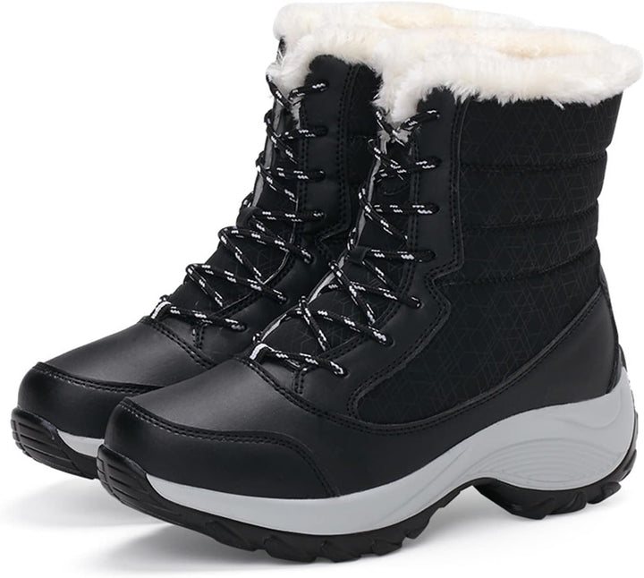 Sanne zwarte veter plateau snowboots met bontrand, zijaanzicht