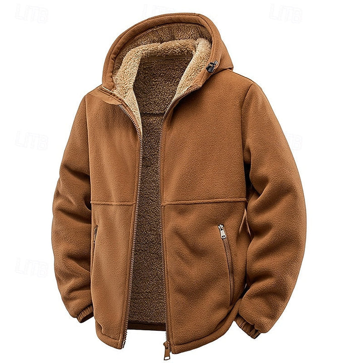 Sven bruin fleece capuchon jack met rits, vooraanzicht open