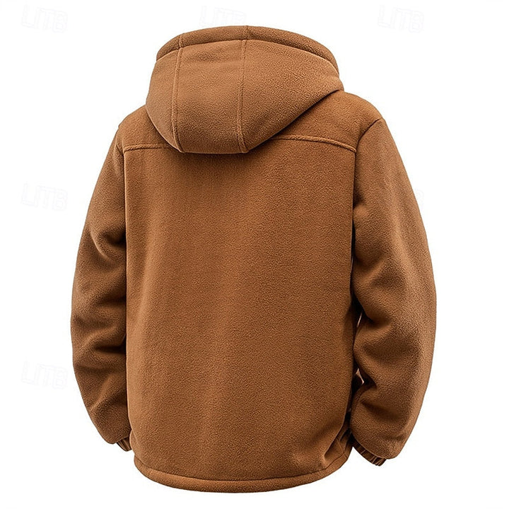 Sven bruin fleece capuchon jack, achteraanzicht