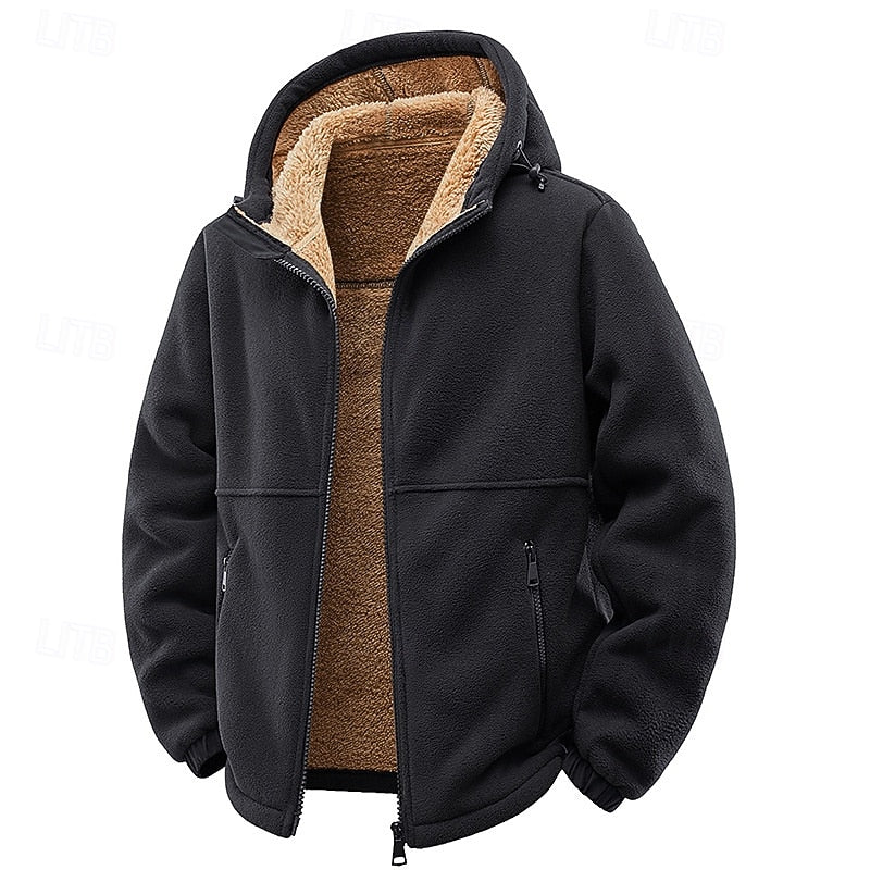 Sven zwart fleece capuchon jack met rits, vooraanzicht open