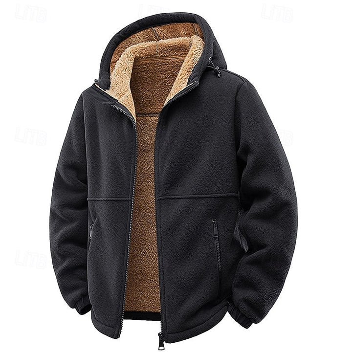 Sven zwart fleece capuchon jack met rits, vooraanzicht open