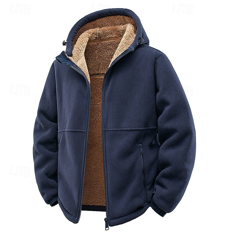 Sven marineblauw fleece capuchon jack met rits, vooraanzicht open