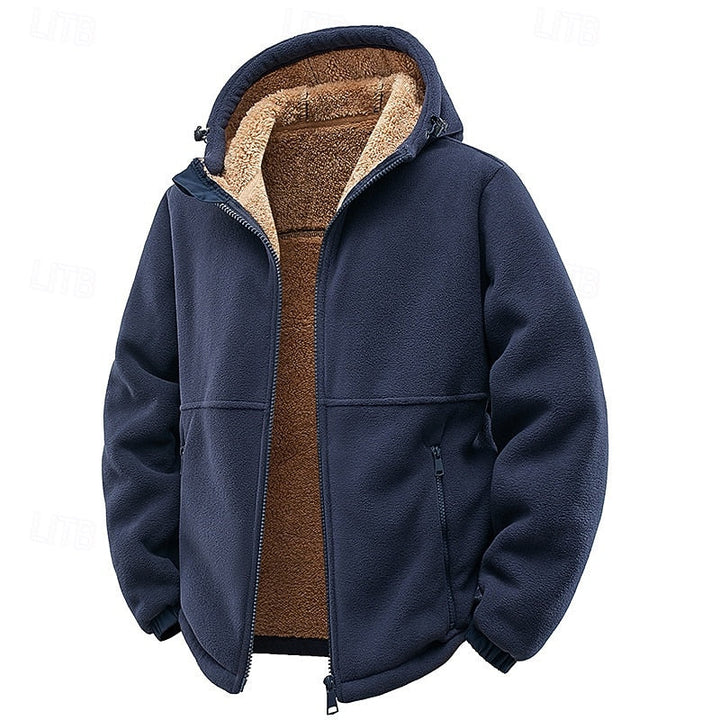 Sven marineblauw fleece capuchon jack met rits, vooraanzicht open
