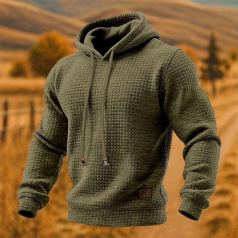 Sven groene getextureerde pullover hoodie met capuchon, vooraanzicht