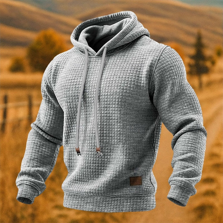 Sven lichtgrijze getextureerde pullover hoodie met capuchon, vooraanzicht