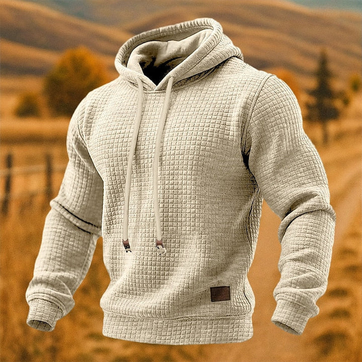 Sven beige getextureerde pullover hoodie met capuchon, vooraanzicht