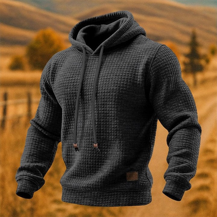 Sven donkergrijze getextureerde pullover hoodie met capuchon, vooraanzicht