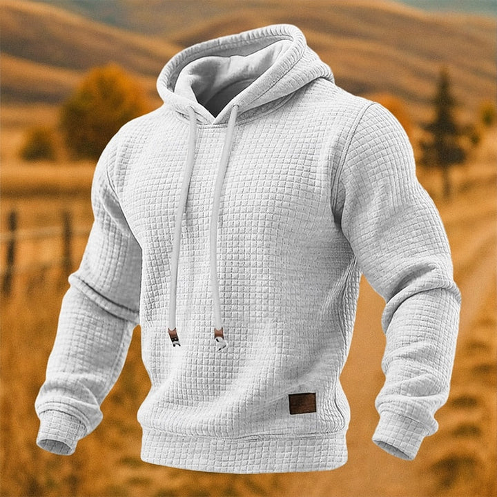 Sven witte getextureerde pullover hoodie met capuchon, vooraanzicht