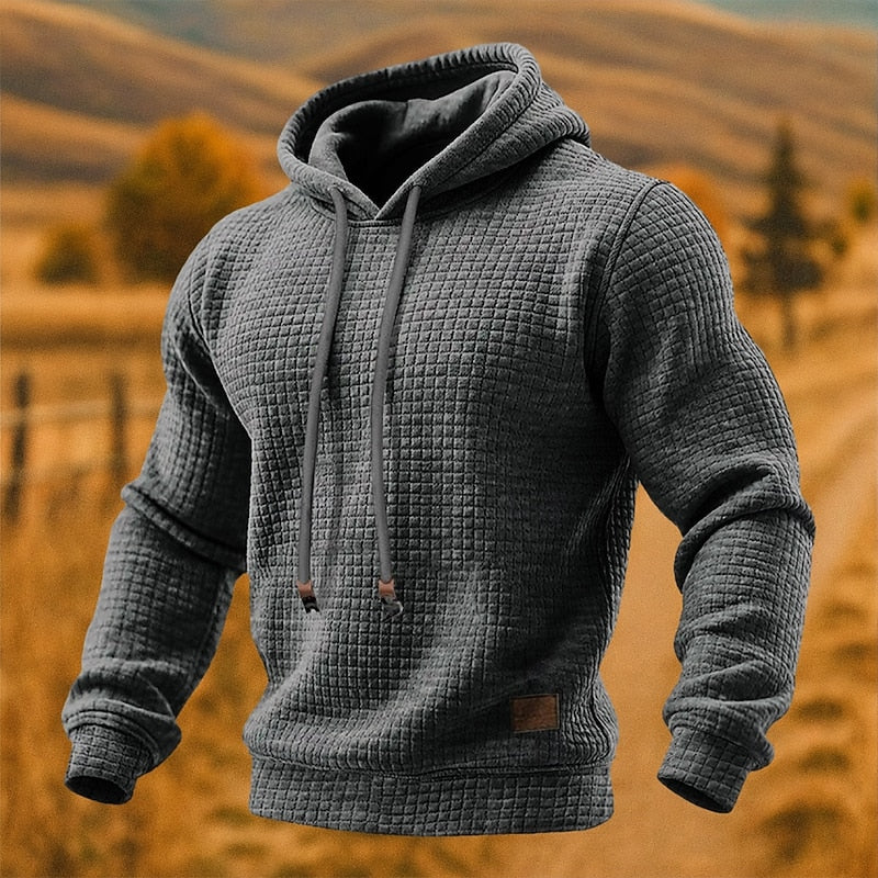 Sven grijze getextureerde pullover hoodie met capuchon, vooraanzicht
