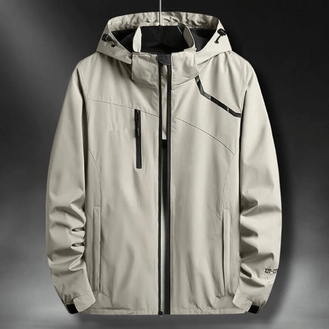 Tobias regenjas met capuchon in beige, vooraanzicht