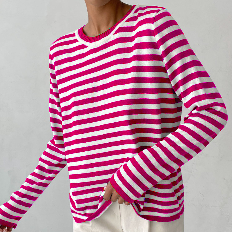 Wietske gestreepte sweatshirt in roze en wit, vooraanzicht