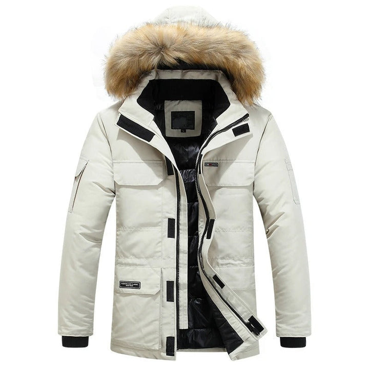 Willem winterjas met bontkraag, vooraanzicht in beige