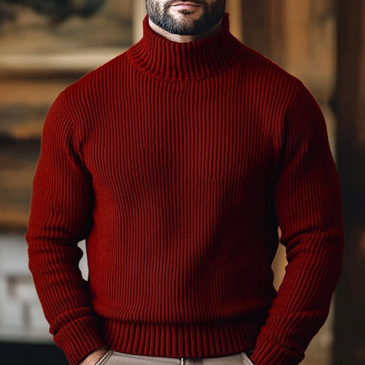 Willem geribde coltrui sweater in wijnrood, vooraanzicht