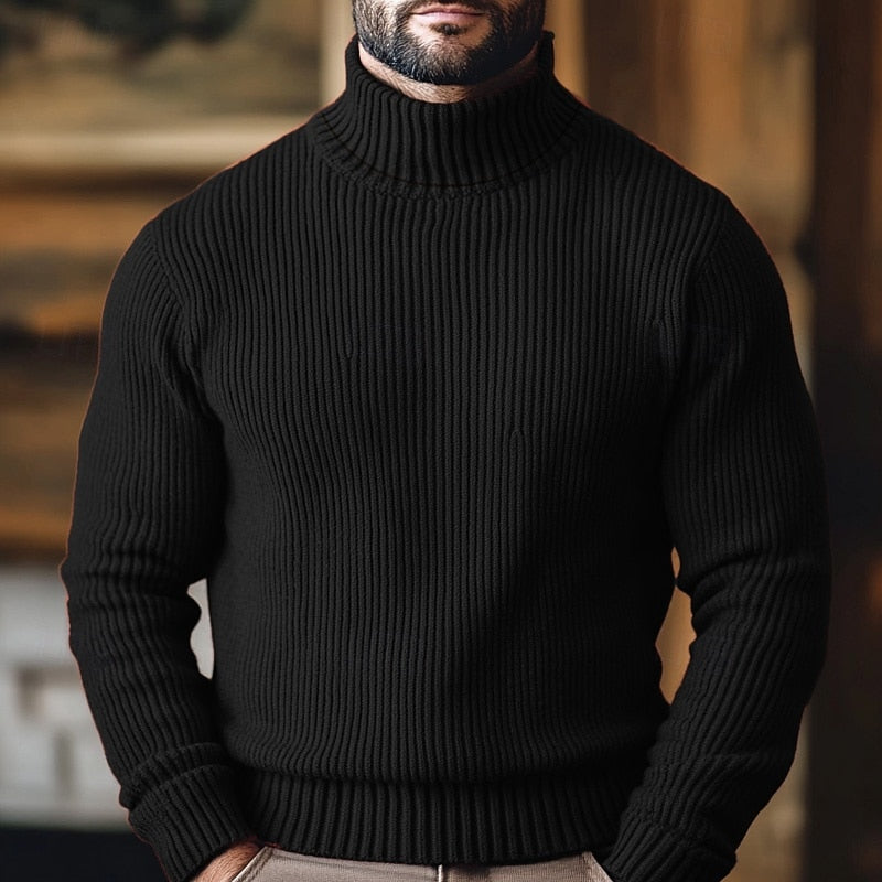 Willem geribde coltrui sweater in zwart, vooraanzicht