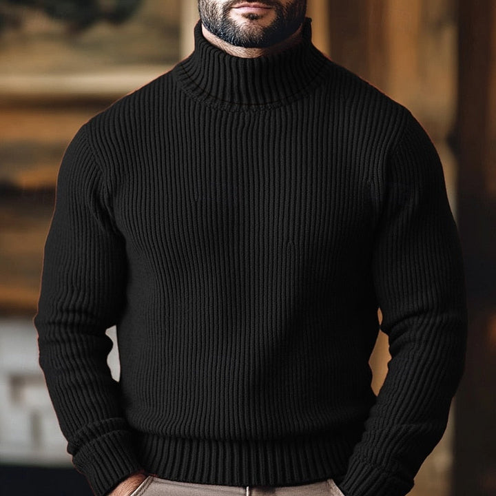 Willem geribde coltrui sweater in zwart, vooraanzicht