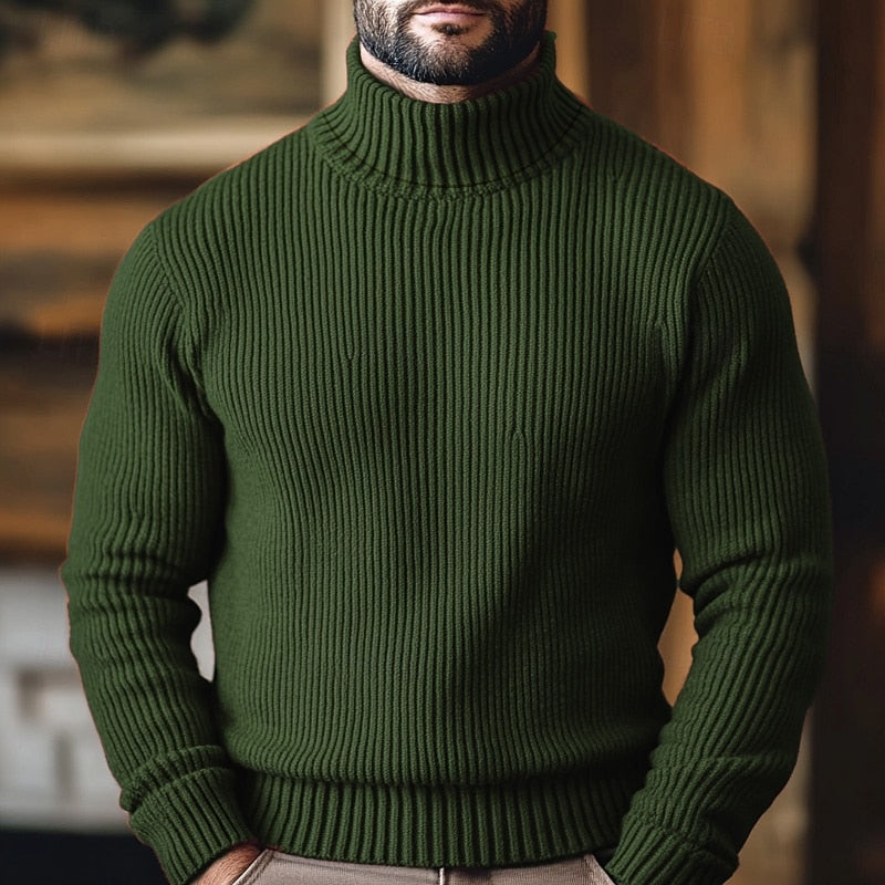 Willem geribde coltrui sweater in groen, vooraanzicht