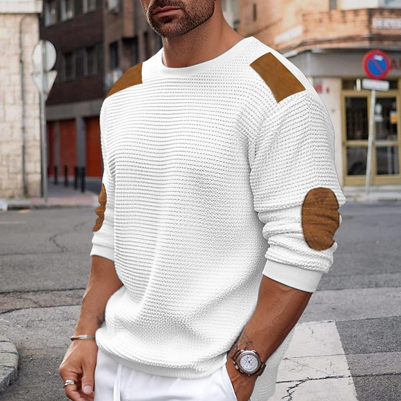 Willem getextureerde ronde hals sweater, vooraanzicht close-up