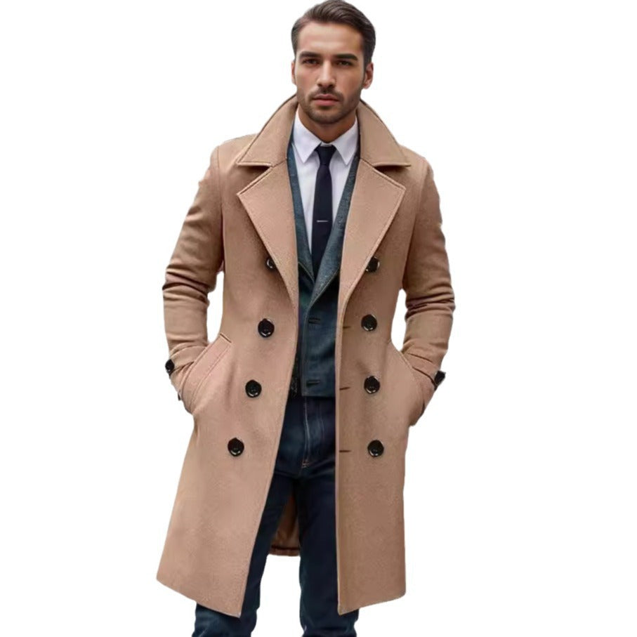 Willem beige trenchcoat met dubbele knoopsluiting, studio vooraanzicht