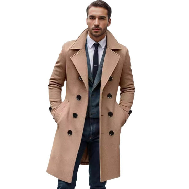 Willem beige trenchcoat met dubbele knoopsluiting, studio vooraanzicht