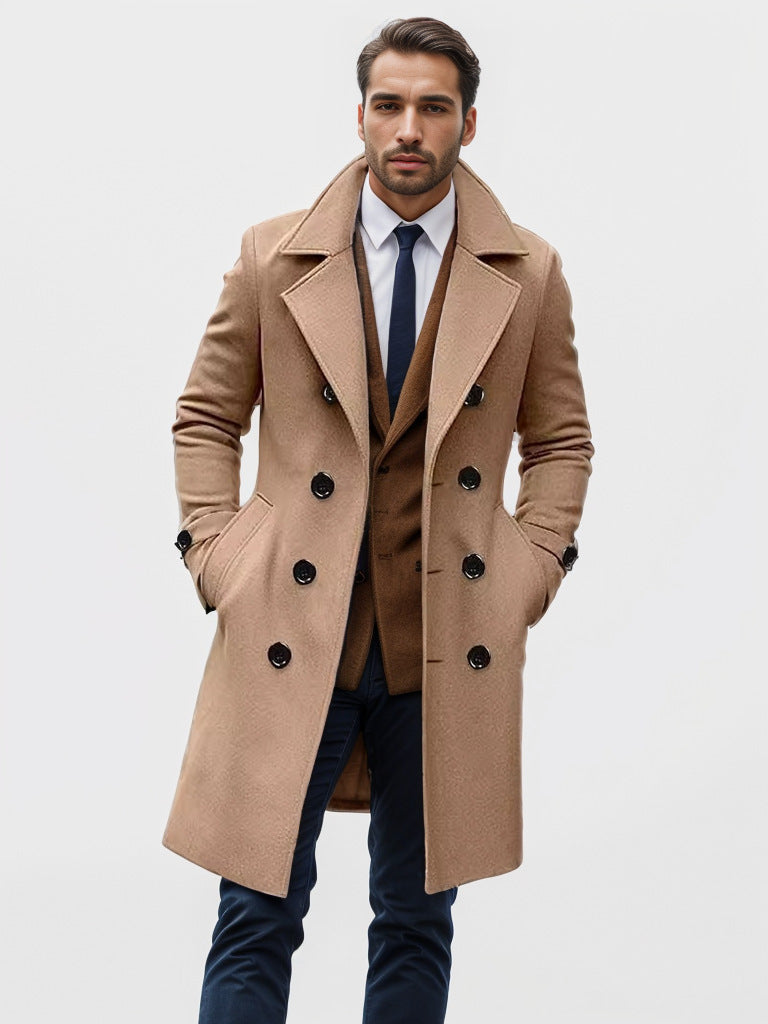 Willem beige trenchcoat met revers kraag, studio vooraanzicht