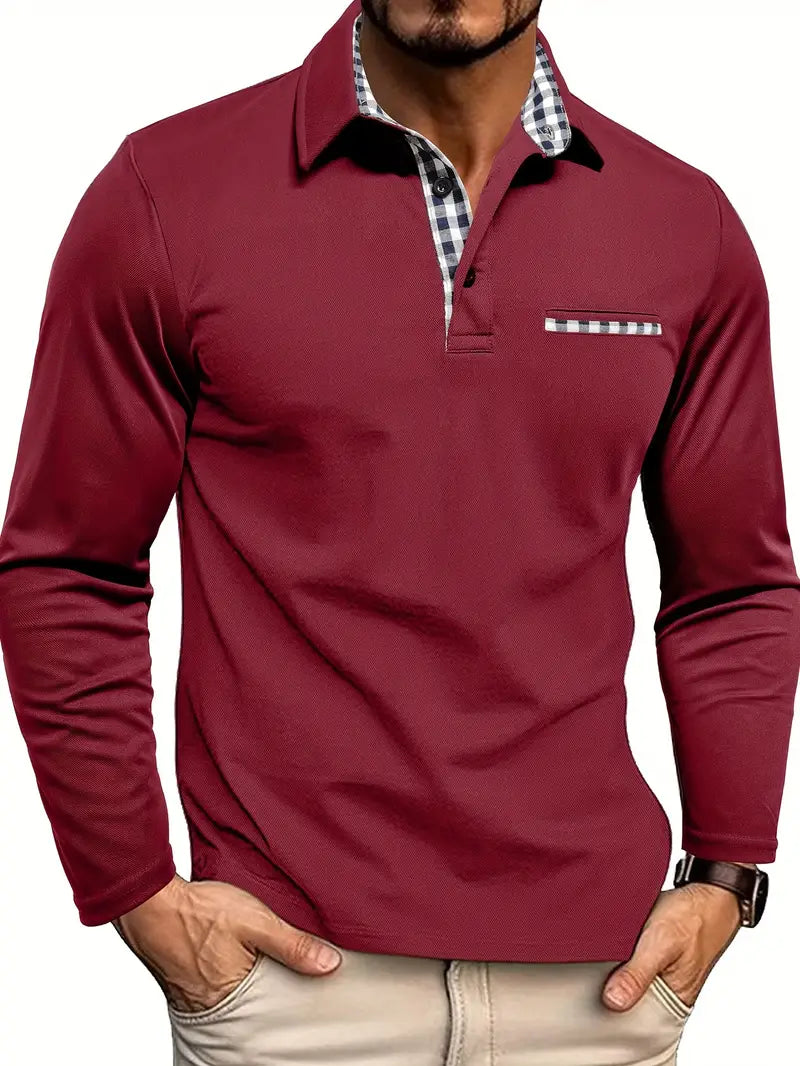 Willem rood poloshirt met geruite kraag, vooraanzicht