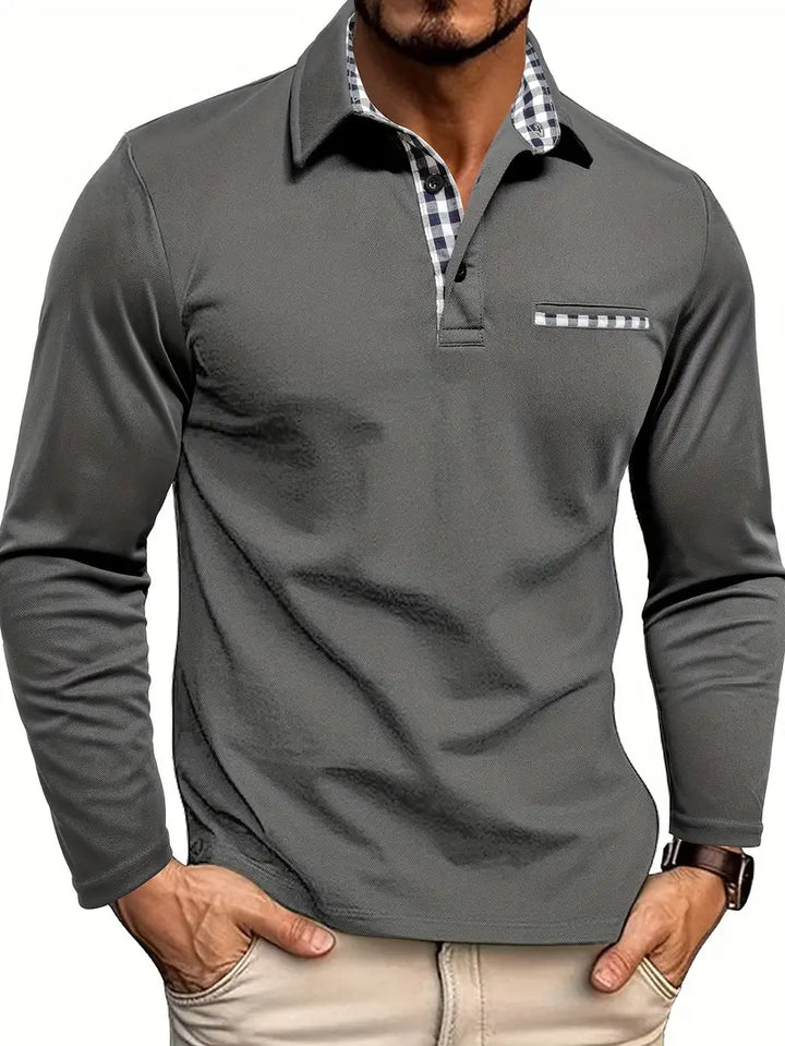 Willem grijs poloshirt met lange mouwen, vooraanzicht